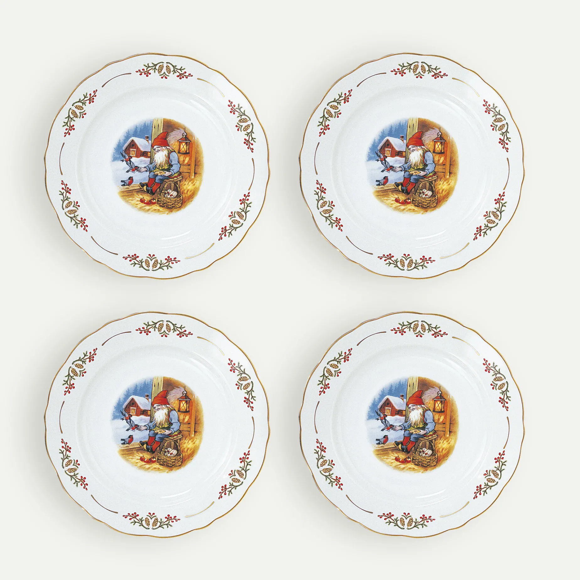 Gammeldags Jul asjett 21 cm 4-pk Fyrklövern